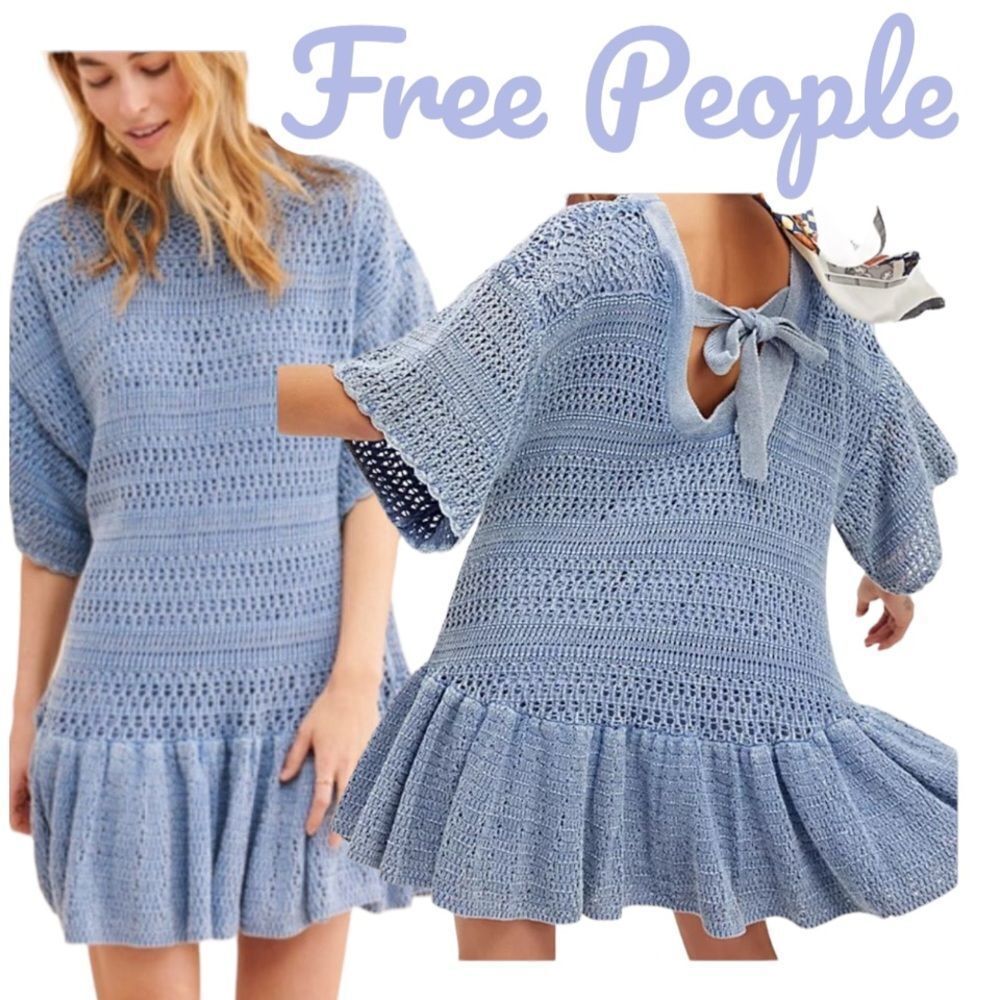 Free People Blue Crochet Mini Dress